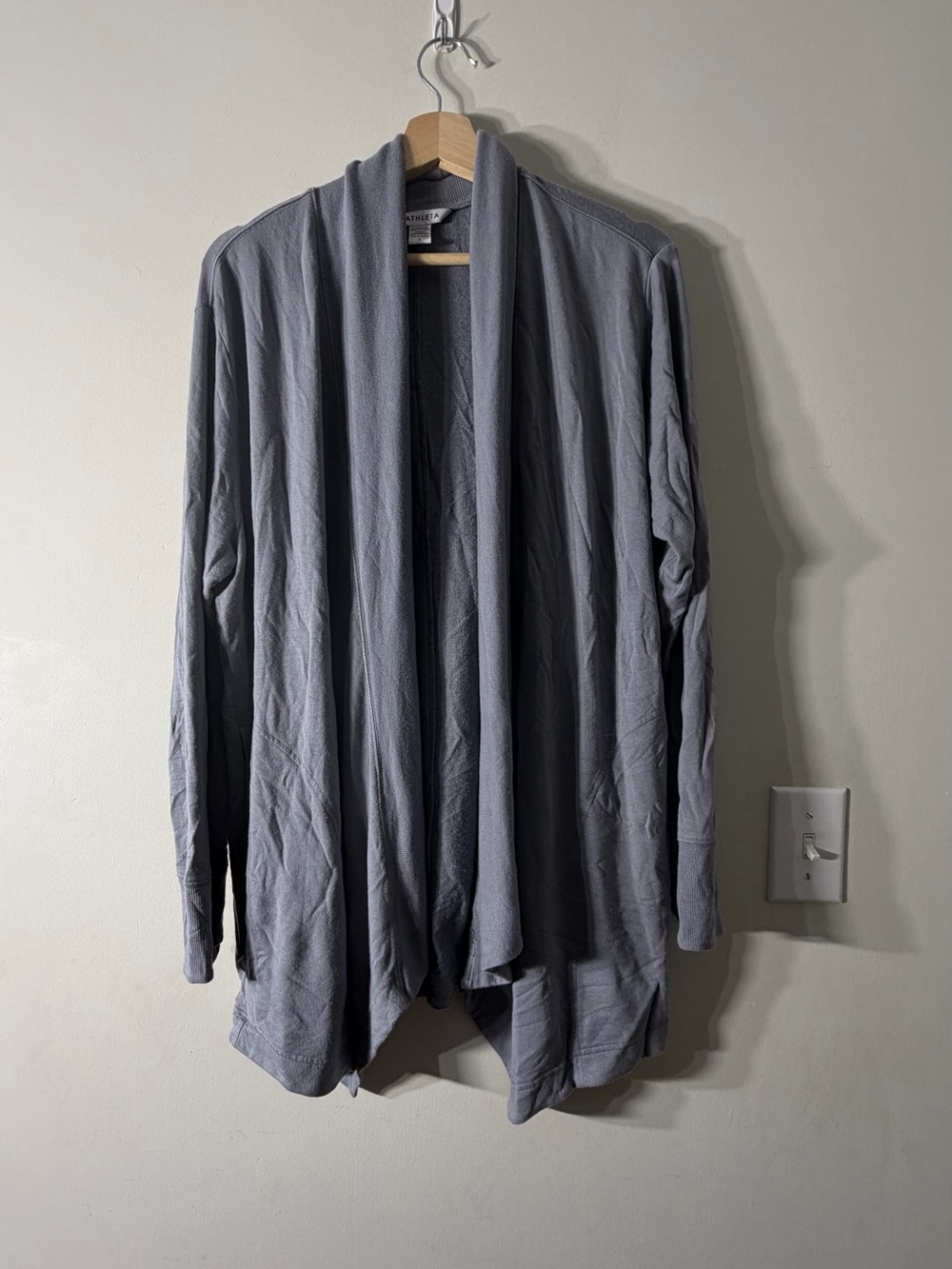 Athleta Pranayama Restore Wrap Open Front Cardigan in Gray Blue Large Yoga